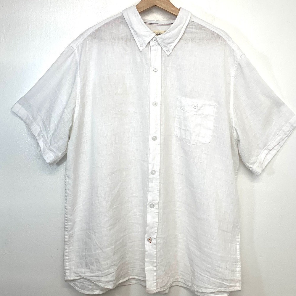 Weatherproof‎ Vintage White Linen Cotton Short  Sleeve Button Down Shirt Men XXL